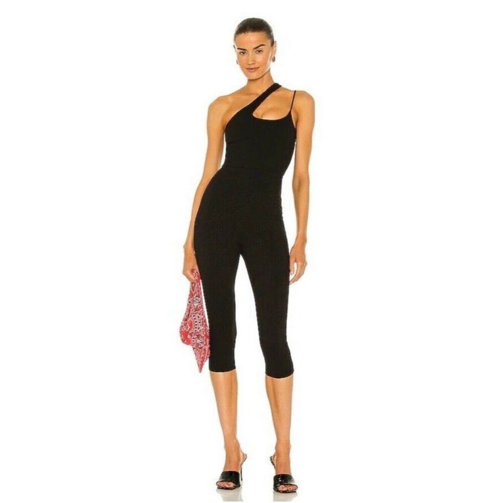 h:ours Revolve Sophie Black Crop Catsuit Jumpsuit Ribbed Stretch NWT $178 Sz S